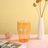Vaso de Vidrio de Bambú Coloreado Transfronterizo, Resistente a Altas Temperaturas, Vaso Transparente Color Jalea con Pajita, Vaso de Vidrio de Borosilicato Alto
