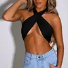 Novo Top Popular Europeu e Americano da Primavera Multicor Sexy com Peito Amarrado Costas Abertas Cor Lisa Alcinha com Cadarço