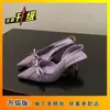 Sandalias de Tacón Alto Stiletto Francés para Mujer Verano Nuevo Estampado de Leopardo Lazo Punta Aguda Correa Trasera Sandalias de Moda para Exteriores