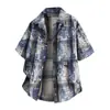 Camisa de Manga Corta Estilo Retro Americano Tie-Dye Cuadros Manga Media Top de Nicho Cs2512