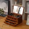 Caixa de Joias de Madeira Maciça, Grande Capacidade, Trancável, Caixa de Armazenamento de Joias Vintage Estilo Chinês para Pulseiras, Brincos, Anéis e Colares