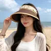 Chapéu de verão para mulheres, chapéu de palha com renda e topo aberto, com aba larga, faz o rosto parecer menor, chapéu de sol dobrável, estilo novo, proteção solar, moderno