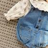 Estilo coreano Primavera e Verão Bebê Denim Calças Suspensório para Homens e Mulheres Bebê Bolsa Peido Escalada Desgaste Moda Casual Calças de Uma Peça