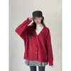 [Geming] Cárdigan de Punto de Color Sólido Retro Holgado con Cuello en V para Mujer Chaqueta de Lana Nueva de Invierno para el Trabajo J895C