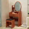 Tocador y juego de silla, tocador con espejo, cajones y estantes de almacenamiento, madera maciza blanca, con iluminación, para el dormitorio