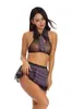 Pijama Sexy, Lingerie Transparente, Top de Renda com Meio Copo Transparente, Saia Curta de Renda, Conjunto de Pijama Sexy 310