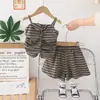 Traje de Verano para Niñas 2025 Nuevo Tirantes Rayados para Niños Moda Bebé Verano Delgado Sin Mangas Dos Piezas Venta al por Mayor