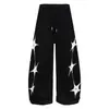 Pantalones de Chándal Talla Grande para Mujer con Estampado de Letras Estrella Estilo Americano, Nuevos Pantalones Casuales Versátiles de Pierna Ancha Sueltos para Verano