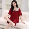 Pijama de Renda Modal Vermelho Grande 2025 Feminino Verão Fresco Fino Conjunto para Usar por Cima