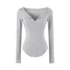 Camiseta de Manga Larga con Cuello en V y Dobladillo Deshilachado Spicy Girl para Mujer, Diseño Otoñal con Sentido, Capa Base Ajustada, Delgado, Dobladillo Curvo, Top Base