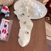 Meias Desenho Animado Fofas Femininas Outono/Inverno Algodão Puro Meia de Cano Médio Meia Doce Estilo Menina Coração Gato KT Meia Renda Estilo Escolar Meia Longa