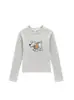 Camiseta de manga comprida com gola redonda e estampa de cachorrinho estilo cartoon coreano para mulheres, novo top versátil slim fit para primavera e outono para meninas estilosas