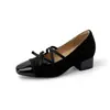 Zapatos Mary Jane Cuadrados con Tira Cruzada y Lazo para Mujer, Aumentan la Altura 7cm, Nuevos Zapatos Individuales Retro Patchwork con Tacón Grueso 2026