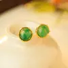 Pendientes de Plata de Ley S925 Incrustados de Esmeralda Verde Africana Pendientes Bambú Redondo Exquisitos Antiguos Moda Versátil