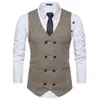 Talla europea 2024 nuevo chaleco de traje de espiga para hombre chaleco vintage de doble botonadura con bolsillo real abrigo para hombre