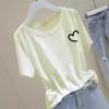 Camiseta de manga corta de algodón blanco con cuello redondo para mujer, estilo dopamina de verano 2024