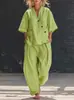2026 Verano Amazon Transfronterizo TK Ropa de Mujer Asimétrica Diagonal Hebilla Cuello en V Camisa Pantalones de Pierna Ancha Conjunto de Moda Casual