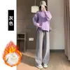 Pantalones de Punto de Felpa para Maternidad Pierna Ancha para Otoño e Invierno 2025 Nuevo Estilo Caídos Casuales de Pierna Recta Pantalones de Maternidad