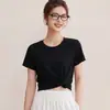 Camiseta Emagrecedora|2026 Verão Novo Macia Mousse Algodão Bambu Emagrecedora Gola Redonda Manga Curta Branca Camiseta Top para Mulheres