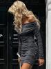 Comercio Exterior 2027 Otoño e Invierno Europeo y Americano Nuevo Estilo Tejido Cepillado Ajustado al Cuerpo Vestido Bodycon Off-Shoulder de Ins para Mujer