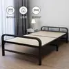 Cama individual plegable para uso doméstico, cama de siesta para adultos, marco de hierro reforzado con tablero de madera, cama doble, cama tradicional de bambú de 1.2m