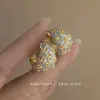 Pendientes de Zirconia con Flor de Rosa y Esmalte Goteado Retro Francés Azul Neblina Repujado 2026 para Mujer, Pendientes de Lujo Ligero de Gama Alta