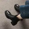Botas de calcetín de plataforma de punto con parches impermeables de suela gruesa de moda para mujer, estilo nuevo, piel de vaca de primera capa, tacón grueso, tacón alto de 6 cm, botines de cuero genuino
