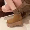 Botas de neve femininas 2026 botas curtas de tornozelo com forro de lã sola grossa para pessoas baixas novo estilo botas curtas quentes inverno aumento de altura cor camelo