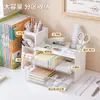 Caixa de armazenamento, gaveta de mesa, transparente e empilhável, um organizador indispensável para cadernos e material de escritório de estudantes, perfeito para organizar itens na sua mesa