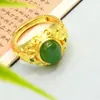 Anillo de Cabujón de Jade Hetian Natural 1002 Nuevo Estilo Chino Estilo Étnico Retro Selección de Diversidad al por Mayor