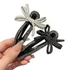 Pinza para el pelo perezosa con lazo de lunares y pedrería, Blanco y Negro, Estilo de Lujo Ligero, Versátil para el Viaje Diario, Herramienta para Peinar el Cabello, Accesorio para el Cabello t