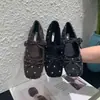 Zapatos de ballet de lunares estilo coreano para mujer 2026, Zapatos planos con tira de lazo estilo francés, Zapatos poco profundos de satén con borde rizado