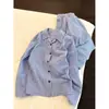 Conjunto de Pijama de Camisa Rayada Fresco y Sencillo para Mujer, Otoño Talla Extra Holgado Manga Larga Top y Pantalones Conjunto Casual para Casa