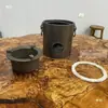 Fogareiro de chá para uma pessoa para uso doméstico, fogareiro externo a carvão, queimando carvão, fogareiro de chá com chama aberta, aparelho para fazer chá, aquecedor de chá, fogareiro à prova de vento