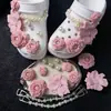 Charms para sapato Croc DIY corrente de pulseira de flor de pérola tridimensional flor de sapato estilo balé removível acessório de sapato decoração