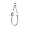 Cordón para Teléfono Móvil Cadena de Muñeca con Acabado de Alta Gama, con Perlas, Colgante para Bolso Hecho a Mano de Alta Gama, Adornado con Diamantes, Perlas Doble C, Lujo Ligero