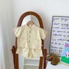 Traje de Verano para Niños Estilo Coreano Algodón Delgado de Manga Corta para Niños Conjunto de Dos Piezas de Color Sólido Nuevo 2025 Ropa para el Hogar y Ropa para Exteriores