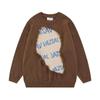 Moda nacional otoño e invierno marca de moda retro americano Costura superior dañada Borde diseño de nicho suéter de punto para hombres y mujeres