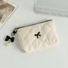 Nova Bolsa de Moedas Acolchoada com Laço Bordado, Bolsa para Batom, Bolsa de Armazenamento para Fones de Ouvido e Cabos de Dados, Portátil e Leve