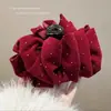 2026 Nuevo Estilo Pinza para el Cabello con Lazo Grande de Terciopelo Rojo, Accesorio para el Cabello para Niñas, Tocado de Princesa Nupcial de Borla de Alta Gama