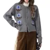 Nuevo cárdigan jacket de estilo coreano para otoño, bloques de color, diseño fresco, dulce y versátil, flores bordadas, tejido, suéter para mujer
