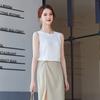 Chaleco de Gasa Blanca Sling Cuello Redondo Moda Verano Ropa Exterior Sin Mangas Camiseta Base Chaleco Traje de Dos Piezas