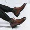 Botas Chelsea de Cano Alto Tamanho Grande Transfronteiriças Botas Martin de Cano Alto Botas Curtas Masculinas Esculpidas Botas de Inverno Masculinas Botas de Couro Masculinas Britânicas com Bico Fino
