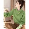 Suéter de gola alta verde abacate de alta qualidade 2025 para mulheres no inverno com top interno elegante, chique e bonito