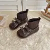 Botas Infantis Novas Primavera e Outono Fofas Xadrez Laço Botas Meia para Menininha Menina Bebê Solado Macio Elegantes Botas de Couro