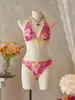 Europeu e Americano Ins Sexy Lingerie Ultraleve Sutiã com Alças Sem Aro Ultraleve Decote Halter Maiô Justo Dividido Três Peças