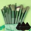 Set Transfronterizo de 13 Piezas de Brochas de Maquillaje, Verde Marrón, Marrón, Set de Brochas Suaves de Cerdas que No se Caen, Sombra de Ojos Polvo Suelto