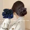 Goma para el pelo scrunchie de tela estampada estilo retro vintage con pedrería de cielo estrellado de alta gama y estampado de moño de color sólido
