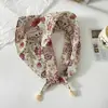Cachecol Pequeno Quadrado de Algodão e Linho com Borla 58cm Protetor de Pescoço Cachecol Macio Lenço Decorativo Lenço Floral Retrô Pequeno Fresco