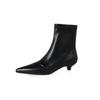 Botas finas simples e elegantes de salto gatinho 2023 inverno confortável salto baixo fino bico fino couro de vaca botas curtas elásticas para mulheres
